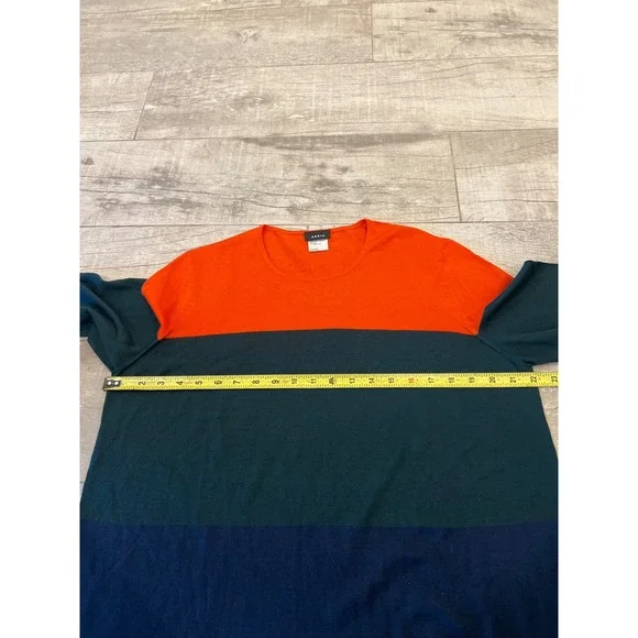 AKRIS Color Block Knit Sweater Orange Green Navy Cashmere Mulberry Silk Size 14